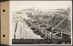 Contract No. 80, High Level Distribution Reservoir, Weston, looking east from Sta. 889+10+/- showing aqueduct construction, high level distribution reservoir, Weston, Mass., Mar. 13, 1940