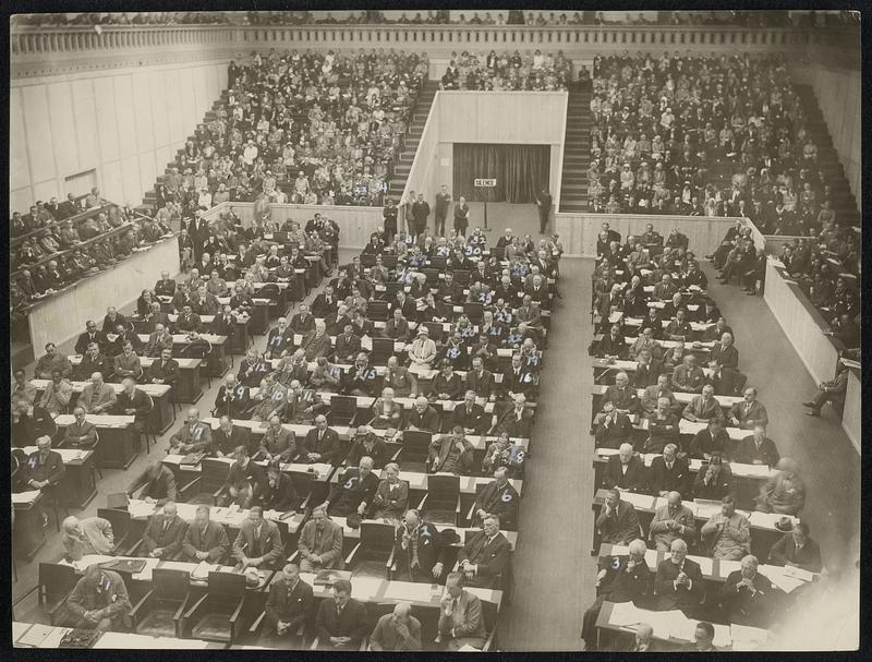 Delegates to the League of Nations Conference, using Filene - Finlay Translator