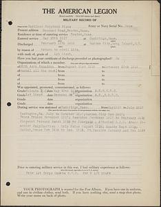 American Legion military record of Gardiner Horsford Fiske