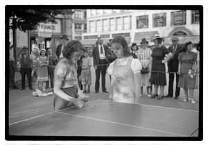 Girls playing a game of jacks, Boston Common