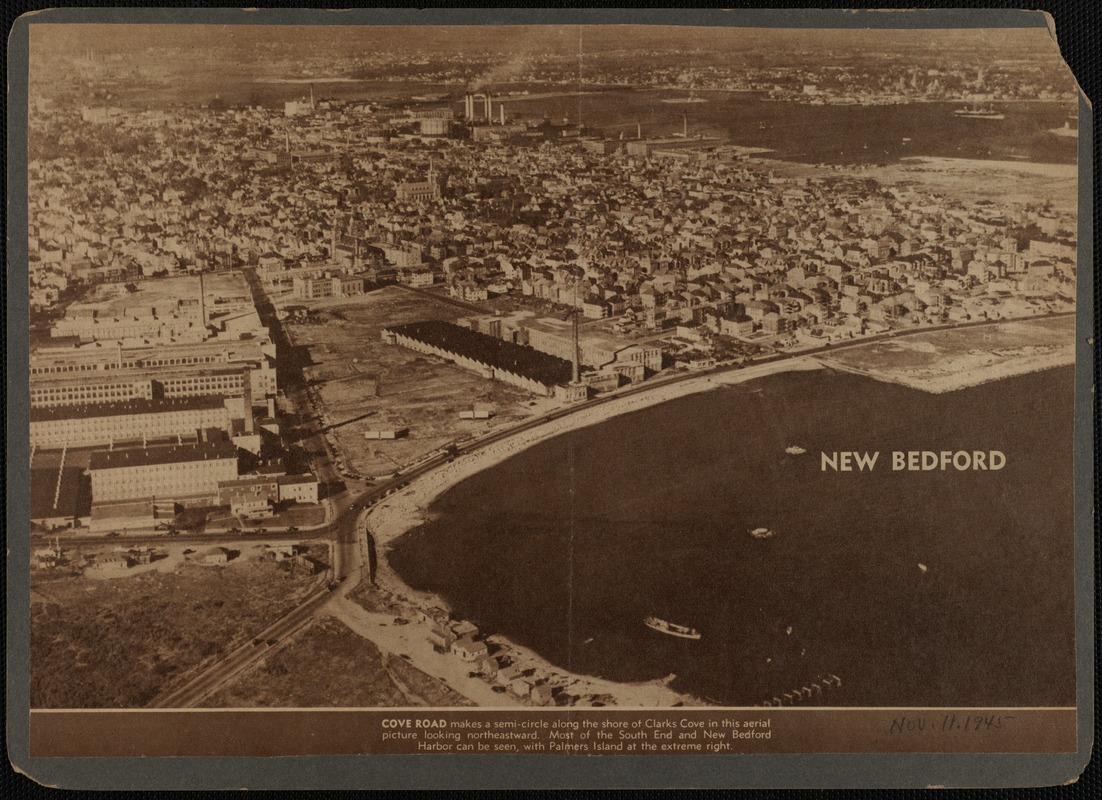 Aerial view looking eastward showing Cove Road in south end of New Bedford, MA