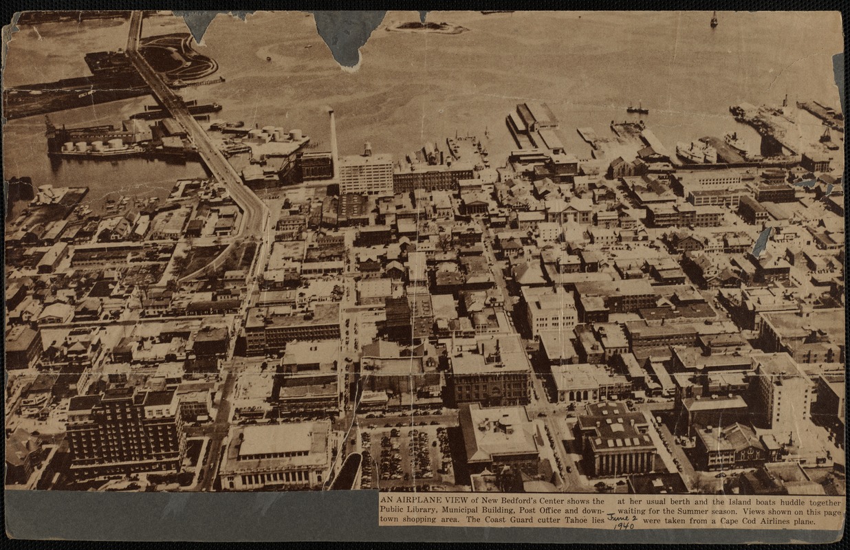 Aerial view of center of New Bedford, MA