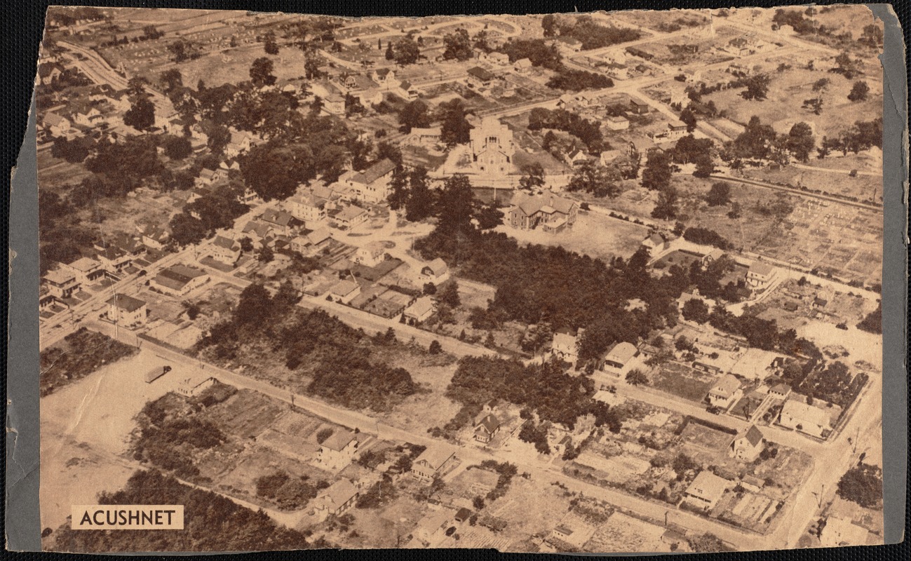 Aerial view of Acushnet, MA showing St. Francis Xavier Church in center