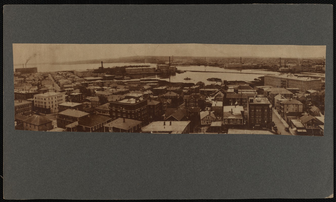 Aerial view of Fall River, MA looking south from tower of Notre Dame Church