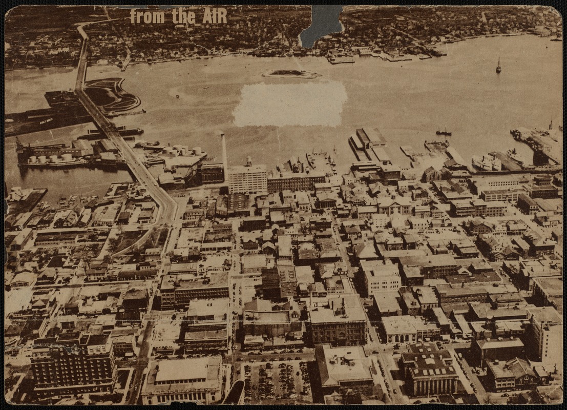 Aerial view of center of New Bedford, MA