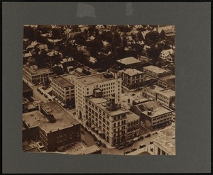 Bird's-eye view of buildings in downtown New Bedford, MA