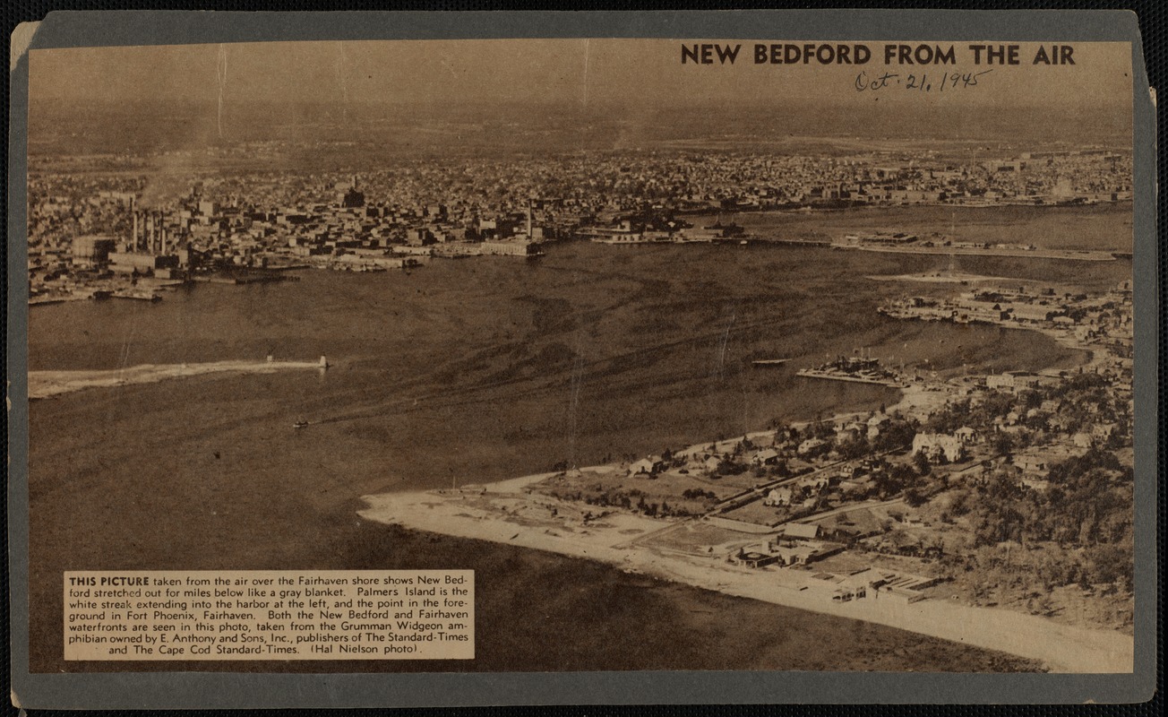 Aerial view over the Fairhaven, MA shore Digital Commonwealth