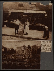 Two images: A. Lewis Cigar and Tobacco store,  New Bedford, MA and ruins of granite building on site of State Armory, New Bedford, MA