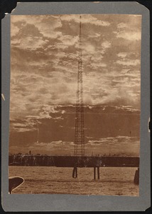 Steel tower of Crow Island transmitting station for radio station WNBH, New Bedford, MA