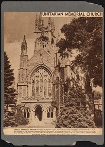 Unitarian Memorial Church (Rogers Memorial Church), Fairhaven, MA. With caption beneath on the annual memorial services