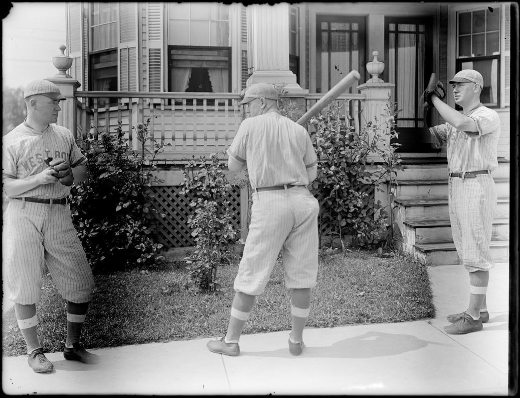 Trick negative, Bill Garry as pitcher, batter, and catcher for West Roxbury team