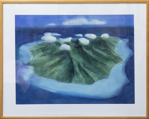 Mountain island and small clouds