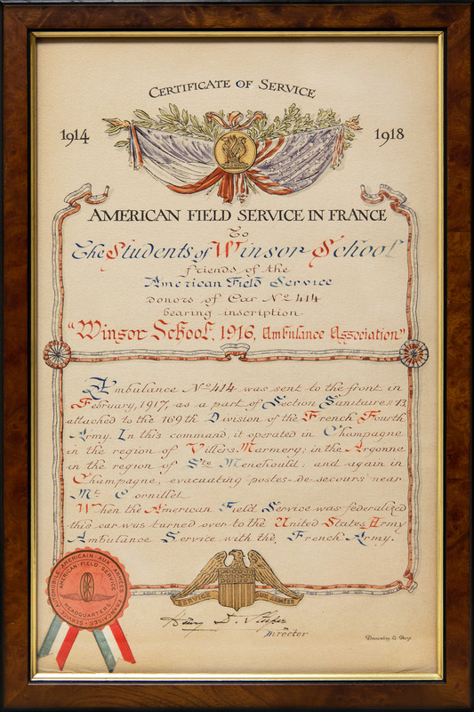 American Field Service certificate of service