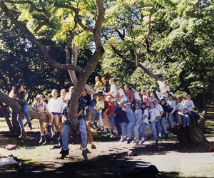 Girls on tree at Arboretum