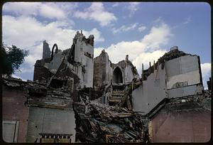 Ruins of Dudley Street Baptist Church with pointed arch, Roxbury, Boston