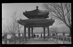 Pagoda on body of water