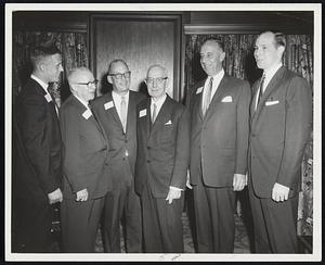 Food Brokers Abbott, Hall & Co. Mark 50th anniversary of firm's founding in fete at Parker House. Partners of the company attending, from left, are Arthur Hall, Paul Balch, George D. Hall, Frank Abbott, founder and guest of honor; Robert G. Abbott and Bob Abbott.