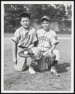 Self the previous inning. Right is the victorious Winchester battery - catcher Franson and pitcher John Pekham. Winchester won the Section 3 championship, 4-2.