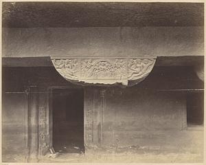 Close view of capital in porch of Buddhist Vihara, Cave XXIV, Ajanta