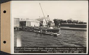 Contract No. 103, Construction of Work Boat for Quabbin Reservoir, Quincy, view of starboard side, Quincy, Mass., Dec. 31, 1940