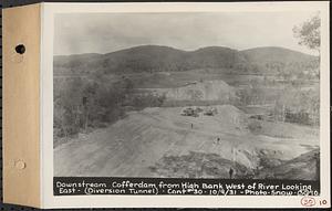 Contract No. 30, Stream Control Works at Main Dam, Swift River Reservoir, Belchertown, Enfield, Ware, downstream cofferdam from high bank west of river looking east, diversion tunnel, Belchertown, Mass., Oct. 9, 1931