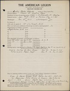American Legion military record of Austin Blake Mason