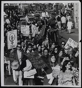 Women's Liberation demonstrators parade through Harvard Square on a three-mile march