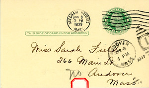 Abbot Academy Club of Boston invitation, Sarah (Sallie) M. Field, Abbot Academy, class of 1904