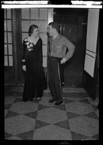 Juliet Carter and an unidentified man at the costume supper dance following the Skating Club of Boston carnival