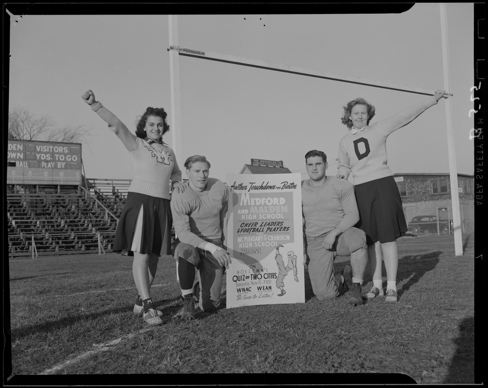 Medford and Malden high schools, Noxzema's Quiz of Two Cities, left to right, Nina Russo, Andy Lipnosky, Frank Reardon, Margaret Murphy