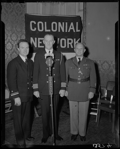 An unidentified man, Capt. John S. Barleon, and Lieut. Col. Catesby Jones, Navy Day