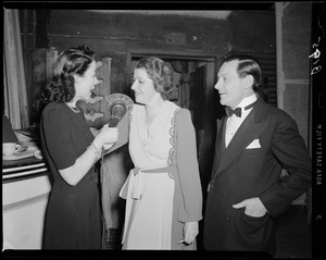 Ruth Moss of WNAC interviewing Luella Gear and an unidentified cast member of Gay Divorce