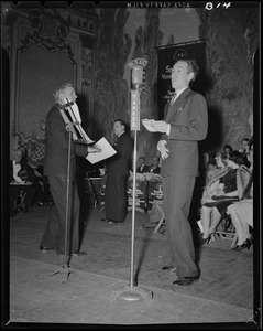 Man singing at WNAC/Yankee microphone