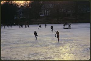 Suburban ice skating at sunset (Newtonville)
