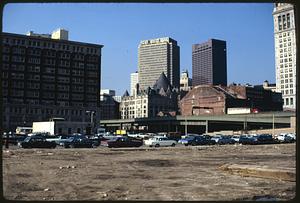 Pan from right to left on Atlantic Avenue, toward Commercial Wharf Street around past Custom House toward apartments