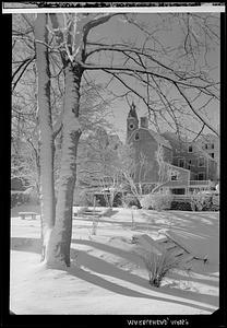 Marblehead, Abbot Hall from the Lee Mansion garden, snow