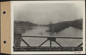 Looking upstream at Smiths Crossing (first bridge above Gilbertville), drainage area = 149 square miles, flow = 1680 cubic feet per second = 11.3 cubic feet per second per square mile, Gilbertville, Hardwick, Mass., 12:10 PM, Apr. 17, 1933