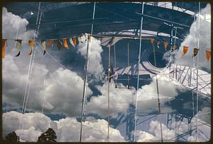 Double exposure with trapeze equipment, scaffolding and clouds, Flagstaff, Arizona