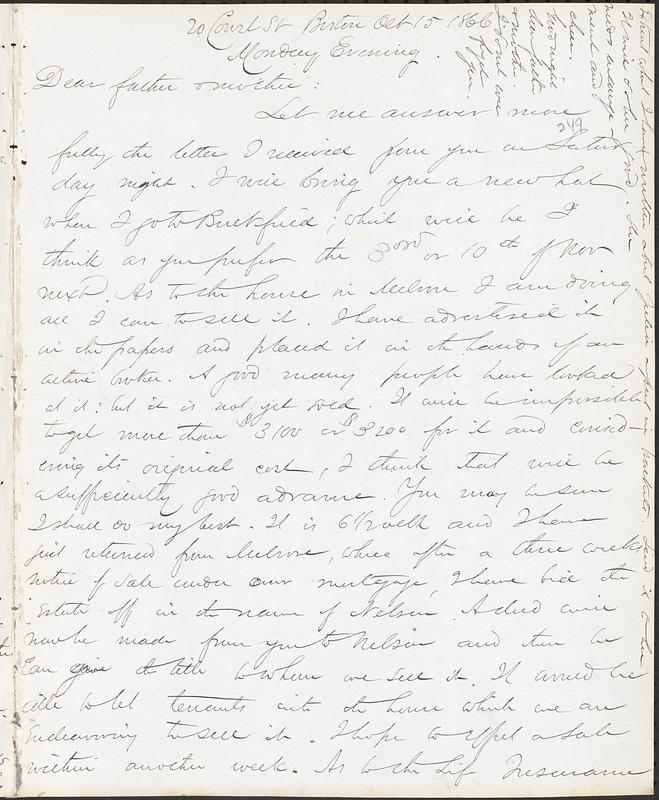 Long Letters Letter from John D. Long to Zadoc Long and Julia D. Long, October 15 ...