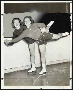 The Simpson Sisters - Margaret and Mary - of Banff, Canada, known as "The Darlings of the Rockies" will show New Englanders a bag of fancy figure skating tricks at the Boston Garden on Thursday, Friday and Saturday evenings, as well as Saturday matinee, when the first International Skating Ballet in "Gay Blades" will be presented.