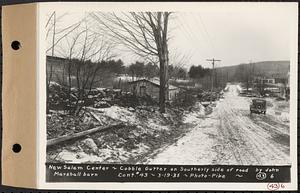 Contract No. 43, Extension of Belchertown-Pelham Highway to New Salem Center, Shutesbury, New Salem (Franklin County), New Salem Center, cobble gutter on southerly side of road by John Marshall barn, New Salem, Mass., Mar. 19, 1935