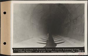 Contract No. 30, Stream Control Works at Main Dam, Swift River Reservoir, Belchertown, Enfield, Ware, finished concrete, diversion tunnel, looking downstream from intake portal, Belchertown, Mass., Feb. 5, 1933