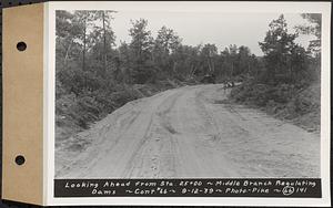 Contract No. 66, Regulating Dams, Middle Branch (New Salem), and East Branch of the Swift River, Hardwick and Petersham (formerly Dana), looking ahead from Sta. 25+00, middle branch regulating dams, Hardwick, Mass., Sep. 12, 1939