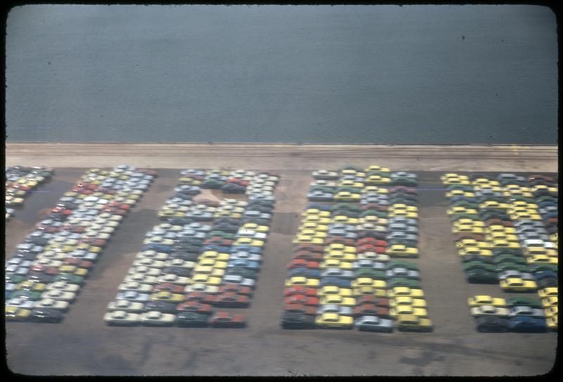 Aerial view of parked cars