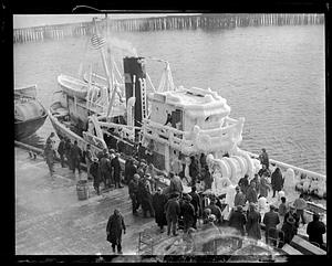 Ice-covered trawler