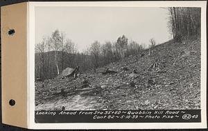 Contract No. 82, Constructing Quabbin Hill Road, Ware, looking ahead from Sta. 35+60, Ware, Mass., May 16, 1939