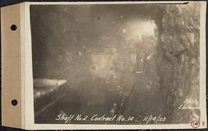 Contract No. 14, East Portion, Wachusett-Coldbrook Tunnel, West Boylston, Holden, Rutland, muck car in tunnel at Shaft 2, Holden, Mass., Nov. 14, 1928