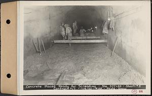 Contract No. 17, West Portion, Wachusett-Coldbrook Tunnel, Rutland, Oakham, Barre, concrete placed ready for screeding, Sta. 377+50, Shaft 5, Rutland, Mass., Nov. 4, 1930