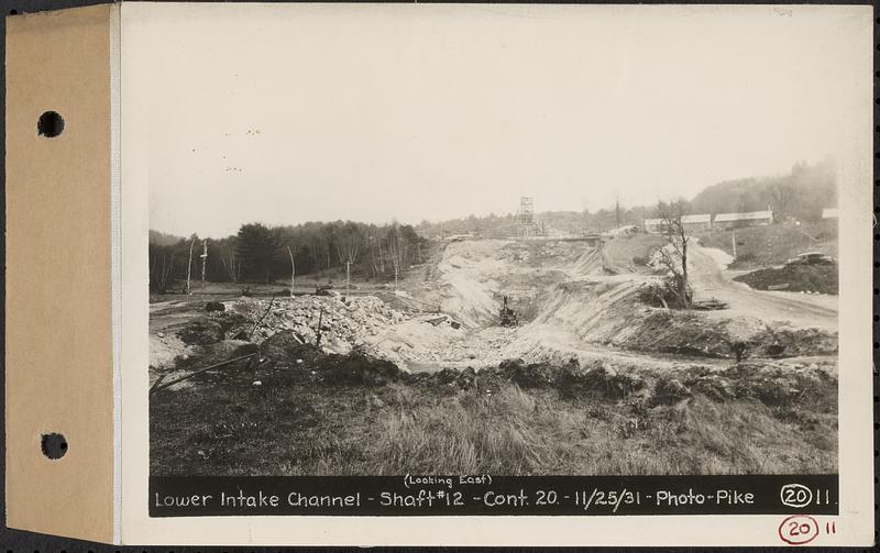 Contract No. 20, Coldbrook-Swift Tunnel, Barre, Hardwick, Greenwich, lower intake channel, Shaft 12, looking east, Hardwick, Mass., Nov. 25, 1931