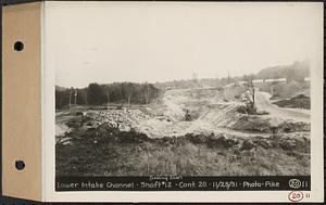 Contract No. 20, Coldbrook-Swift Tunnel, Barre, Hardwick, Greenwich, lower intake channel, Shaft 12, looking east, Hardwick, Mass., Nov. 25, 1931